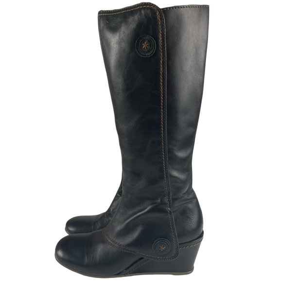 Fly London Tall Leather Wedge Heel Zip Up Boots Size 39 - Picture 2 of 13